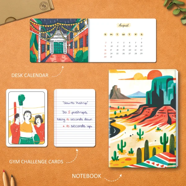 A productivity-focused stationery gift box designed for corporate gifting and professional desk use. Built around goal-setting, planning, and daily focus.