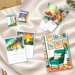 Desk essentials gift box with notebook, desk calendar, calendar bookmarks and minimalist stickers