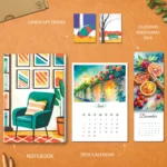 Desk essentials gift box with notebook, desk calendar, calendar bookmarks and minimalist stickers